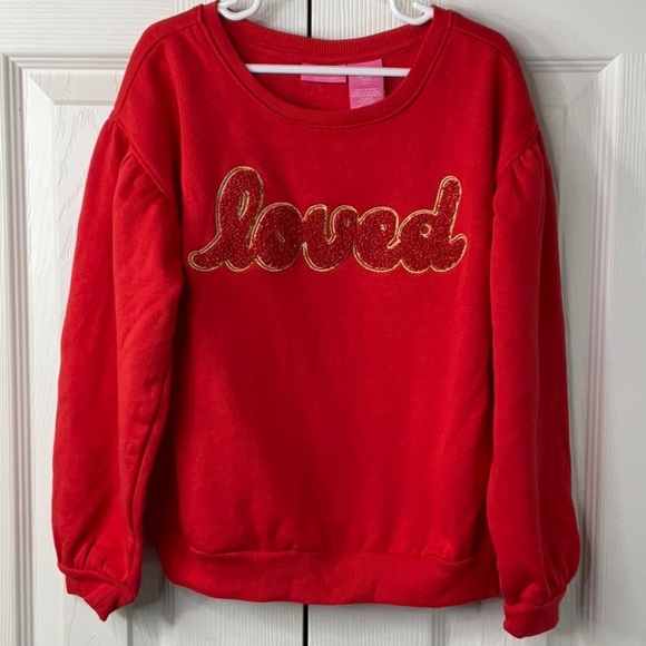 Isaac Mizrahi New York Girls Red LOVE Embroidered Long Sleeve Sweater Sz M(7/8) - Picture 1 of 8